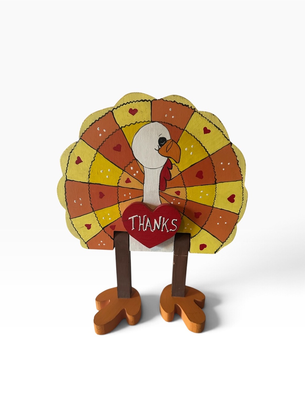 Handcrafted Thanksgiving Turkey Table Decor in Yellow & Orange Wood